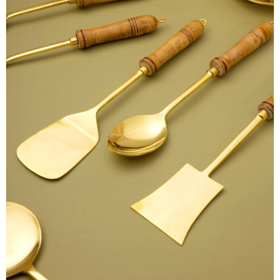 Novelika -  Brass Kitchen Utensils with Wooden Handles(NA687)