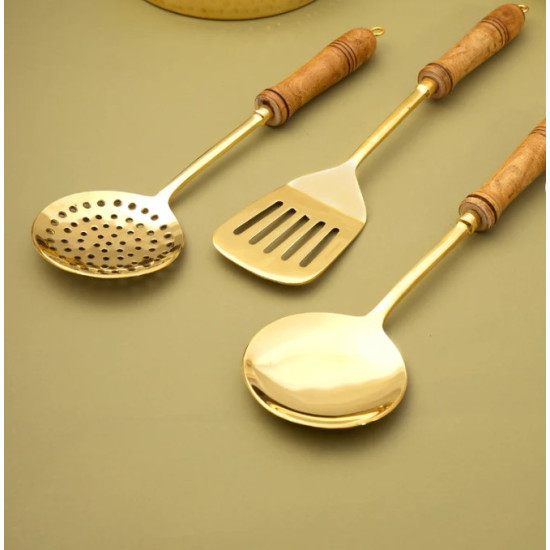 Novelika -  Brass Kitchen Utensils with Wooden Handles(NA687)
