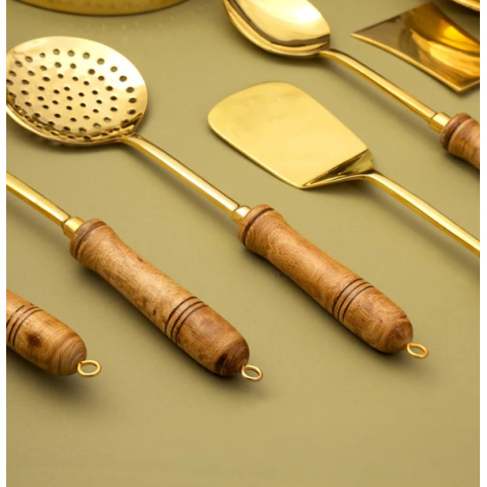 Novelika -  Brass Kitchen Utensils with Wooden Handles(NA687)