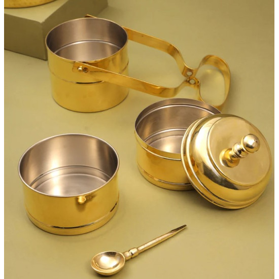 NOVELIKA-  Traditional Brass Tiffin Box or Dabba(NA692)