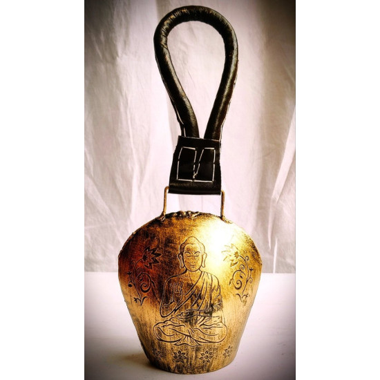 NOVELIKA - Traditional  Brass Buddha Motif Hanging Cow Bell (NA735)
