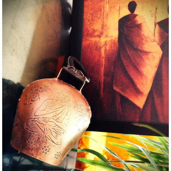 NOVELIKA - Traditional  Brass Buddha Motif Hanging Cow Bell (NA735)
