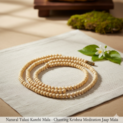 Natural Tulasi Kanthi Mala - Chanting Krishna Meditation Jaap Mala -  For Men, Women, Boys And Girls - Set Of 5