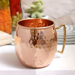 100% Pure Copper Hammered Round Shaped Moscow Mule Mug With Brass Handel  For-Yoga - Ayurveda-Beer Mug. ( Set Of 1 )