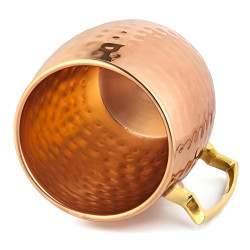 100% Pure Copper Hammered Round Shaped Moscow Mule Mug With Brass Handel  For-Yoga - Ayurveda-Beer Mug. ( Set Of 1 )