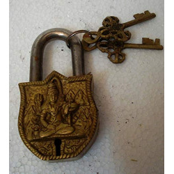 NOVELIKA-Handmade Brass Shiva Door Lock with Two Keys from Nepal, Door Lock, Vintage Door Locks, Vintage Looking pad Lock (Pack of 1 ) NOVELIKA-Handmade Brass Shiva Door Lock with Two Keys from Nepal, Door Lock, Vintage Door Locks, Vintage Looking pad Lock (Pack of 1 )