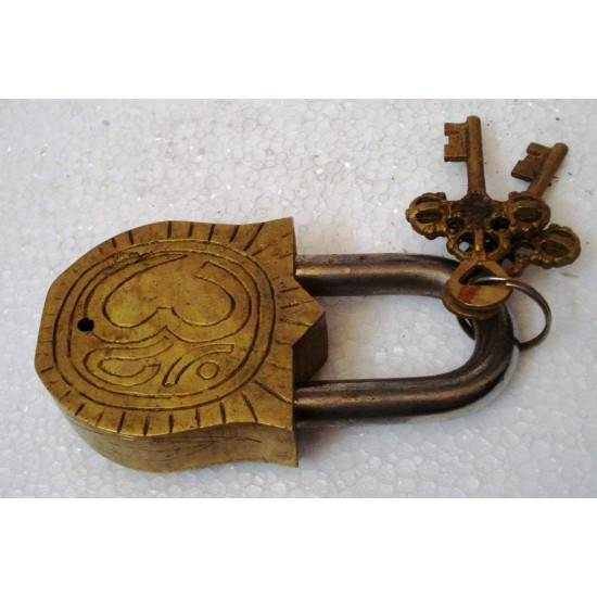 NOVELIKA-Handmade Brass Shiva Door Lock with Two Keys from Nepal, Door Lock, Vintage Door Locks, Vintage Looking pad Lock (Pack of 1 )
