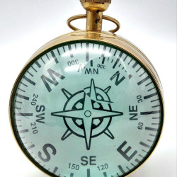 NOVELIKA - Library Desk Clock Compass and Clock in Bronze Casing with Magnified Glass .