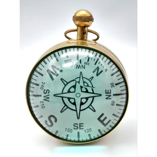 NOVELIKA - Library Desk Clock Compass and Clock in Bronze Casing with Magnified Glass .