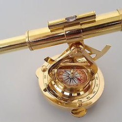Royal Brass  Telescope Marine Theodolite With Brass Compass Vintage Nautical Décor Alidade Ship Instrument Compass.