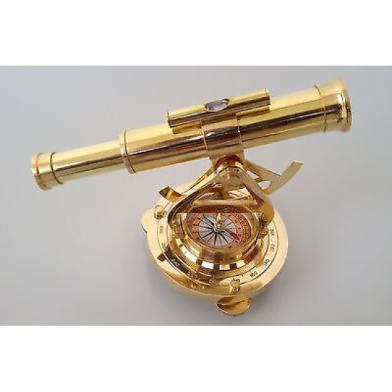 Royal Brass  Telescope Marine Theodolite With Brass Compass Vintage Nautical Décor Alidade Ship Instrument Compass.