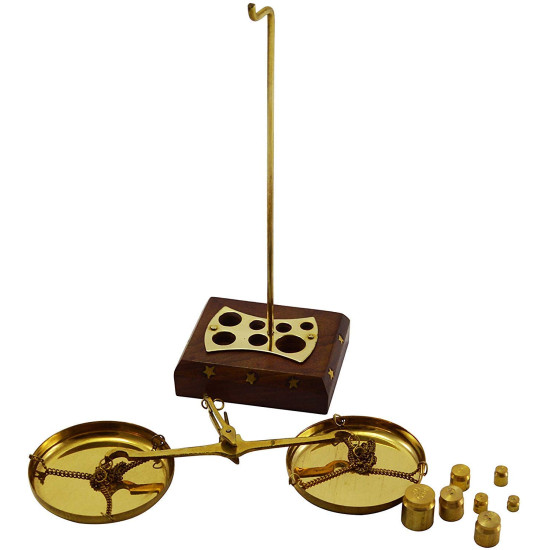 Balance Apothicaire Vintage En Laiton - IBA | Décor Maison & Collection | Dimensions 17 X 11 X 9,5 Cm Avec Poids