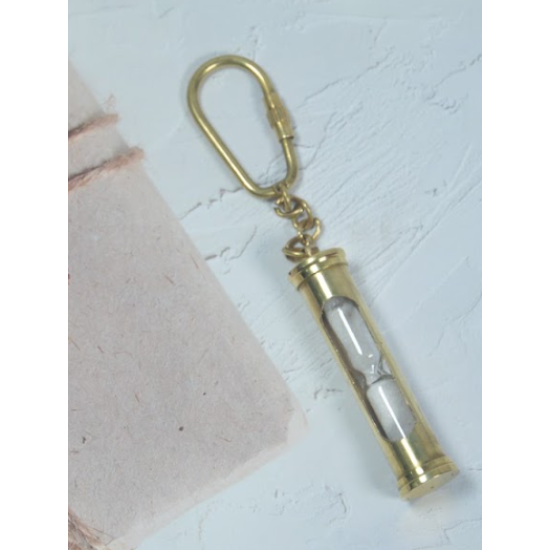 Sand Timer Keychain - Nautical Brass Sand Timer Key Ring Perfect for Gift - Set Of 1