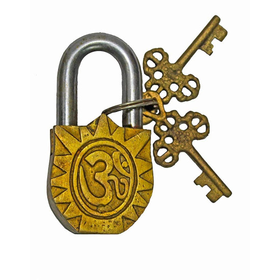 NOVELIKA - Vintage Brass Padlock/Lock with Lord Ganesh (Hindu God Ganapati, Ganapathi or Vinayaka) Sculpted in Brass Metal (Pack of1) NOVELIKA - Vintage Brass Padlock/Lock with Lord Ganesh (Hindu God Ganapati, Ganapathi or Vinayaka) Sculpted in Brass Metal (Pack of1)
