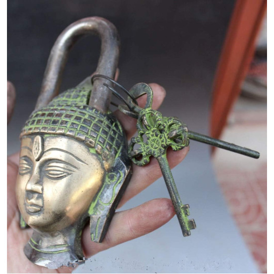 NOVELIKA - Brass Buddha Head Padlock with Two Keys (Pack of 1 ) 6 Inches. NOVELIKA - Brass Buddha Head Padlock with Two Keys (Pack of 1 ) 6 Inches.