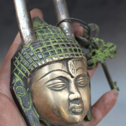 NOVELIKA - Brass Buddha Head Padlock with Two Keys (Pack of 1 ) 6 Inches.