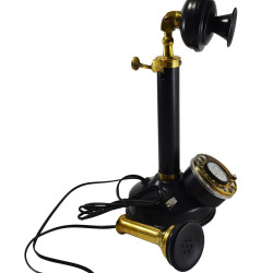 NOVELIKA - Telephone Black Metal Candle Stick Vintage Desk Stand Phone Design Metal Finish Rotary Dial Office Home Décor