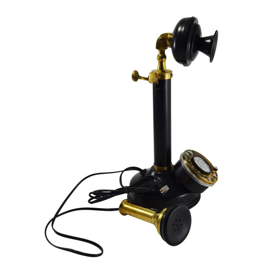 NOVELIKA - Telephone Black Metal Candle Stick Vintage Desk Stand Phone Design Metal Finish Rotary Dial Office Home Décor NOVELIKA - Telephone Black Metal Candle Stick Vintage Desk Stand Phone Design Metal Finish Rotary Dial Office Home Décor
