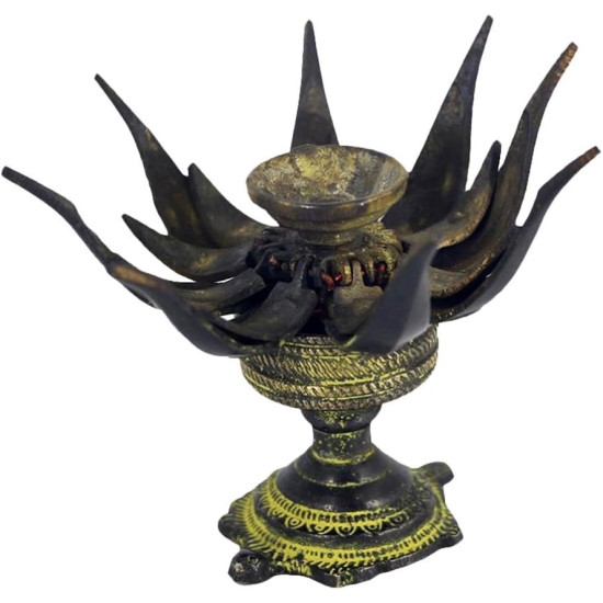 NOVELIKA -Vintage Brass Lotus Flower Decorative Candle or Dhoop Holder like a Lotus Flower, Often sitting on a Tortoise base.