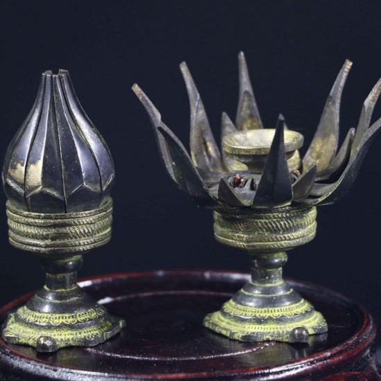 NOVELIKA -Vintage Brass Lotus Flower Decorative Candle or Dhoop Holder like a Lotus Flower, Often sitting on a Tortoise base.
