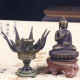 NOVELIKA -Vintage Brass Lotus Flower Decorative Candle or Dhoop Holder like a Lotus Flower, Often sitting on a Tortoise base.