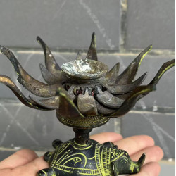NOVELIKA -Brass Antique Candle Holder Incense Burner or Oil Lamp Designed to open and fold like a Lotus Flower, Often sitting on a Tortoise base.