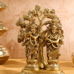 NOVELIKA-  Brass Radha Krishna Idol with a Tree(03)