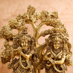 NOVELIKA-  Brass Radha Krishna Idol with a Tree(03)