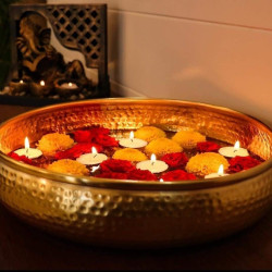 Novelika- Antique Round Hammered Traditional Potpourri Bowl Decorative Urli Bowl (NA549A)