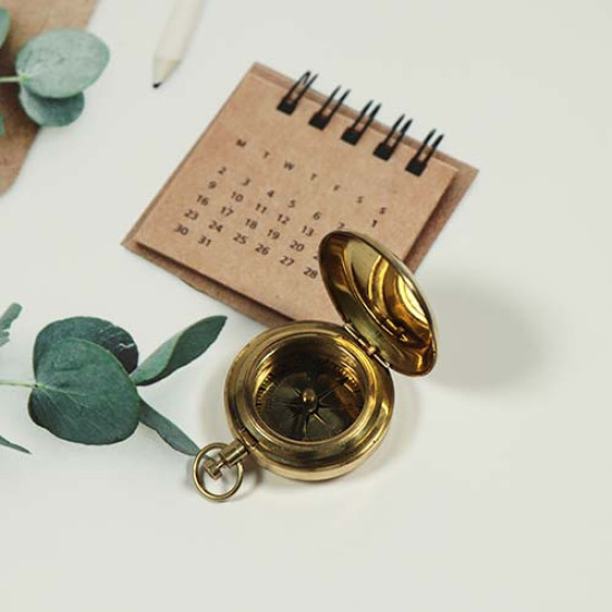 Brass Push Button Navigation Compass - Purpose Collectible Gift for Outdoor, Hiking, Camping | Stanley London 