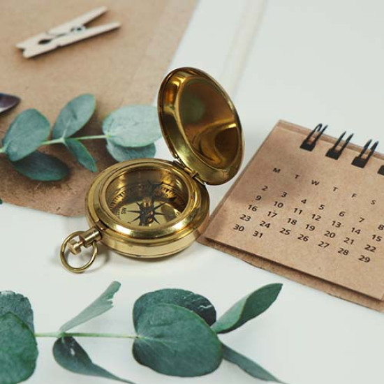 Brass Push Button Navigation Compass - Purpose Collectible Gift for Outdoor, Hiking, Camping | Stanley London 