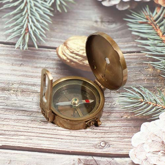 Pocket Size Vintage Brass Lansatic Magnetic Compass Nautical Handcrafted Brunton Compass - for Traveler, Pirate, camping
