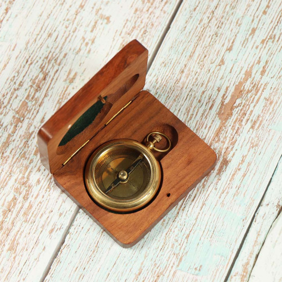 NOVELIKA -Brass Sundial Compass Sun Clock Compass with Wooden Box, for Home Décor, Gift, Souvenir, Collectible, Gift, History, Art and Craft.