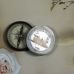 NOVELIKA- STEAM ENGINE 1760-Nautical Brass Magnetic Compass, Engraved Camping Compass, Pocket Gift Compass