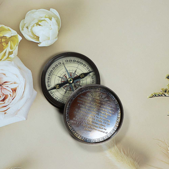 NOVELIKA- STEAM ENGINE 1760-Nautical Brass Magnetic Compass, Engraved Camping Compass, Pocket Gift Compass