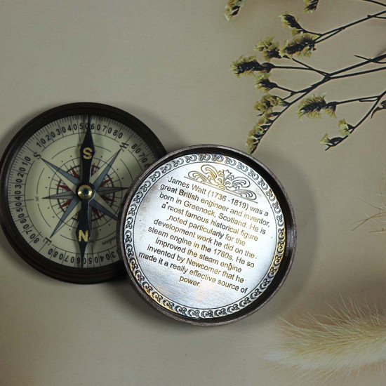 NOVELIKA- STEAM ENGINE 1760-Nautical Brass Magnetic Compass, Engraved Camping Compass, Pocket Gift Compass