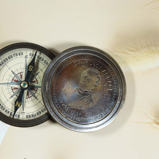 NOVELIKA- CHARLES BABBAGE- Antique Vintage Solid Brass Sports  Compass  Round Shape Unique Design Premium Quality for Finding Direction