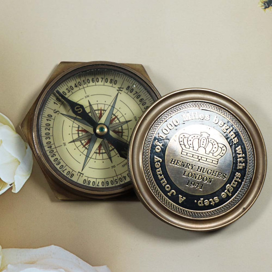 Antique Brass Sundial Marine Compass Camping/Hiking Steampunk Accessory - HENRY HUGHES LONDON 1941 Metal Compass Antique Brass Sundial Marine Compass Camping/Hiking Steampunk Accessory - HENRY HUGHES LONDON 1941 Metal Compass