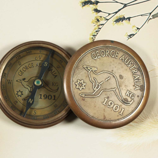 Solid Brass Sundial Marine Compass Camping -GEORGE AUSTRALIA 1901 Metal Compass Solid Brass Sundial Marine Compass Camping -GEORGE AUSTRALIA 1901 Metal Compass