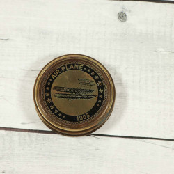 NOVELIKA -Vintage brass Marine Compass with AIR PLANE (1903)poem on lid. Camping and Hiking pocket brass compass.