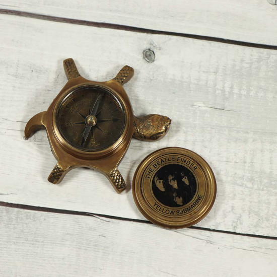 Antique Brass Sundial Turtle Design Compass Camping/Hiking Steampunk Accessory Metal Compass 
