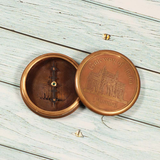 Antique Brass Sundial Compass Camping/Hiking Steampunk Accessory - Gateway of India Metal Compass Antique Brass Sundial Compass Camping/Hiking Steampunk Accessory - Gateway of India Metal Compass