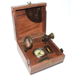 Brass & Wooden Marine Master Box & Nautical Compass Telescope Magnifying Glass in Instruments Directional Box