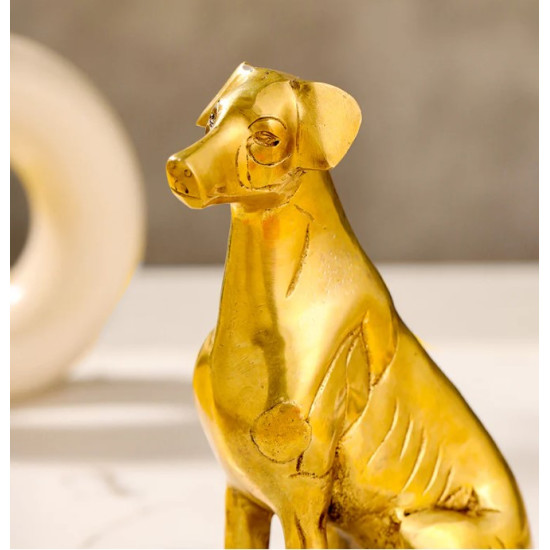 Novelika- Brass Sitting Dog Figurine Decorative Showpiece Commonly  for Home and Office décor (NA630)