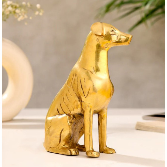 Novelika- Brass Sitting Dog Figurine Decorative Showpiece Commonly  for Home and Office décor (NA630)