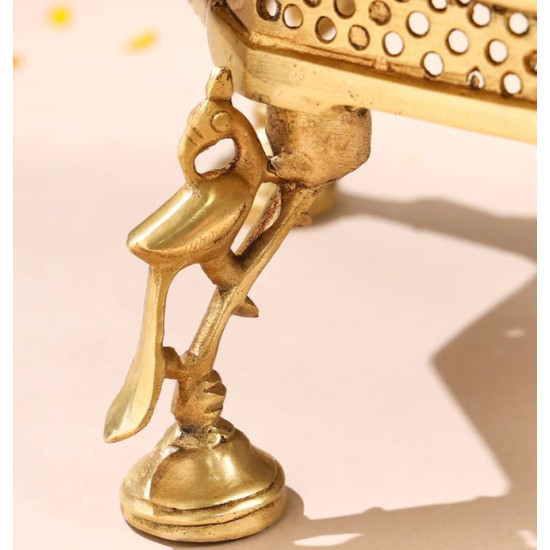Novelika-  Brass Pooja Chowki  Pooja Stool or Bajot With Peacock Pillars (NA644)