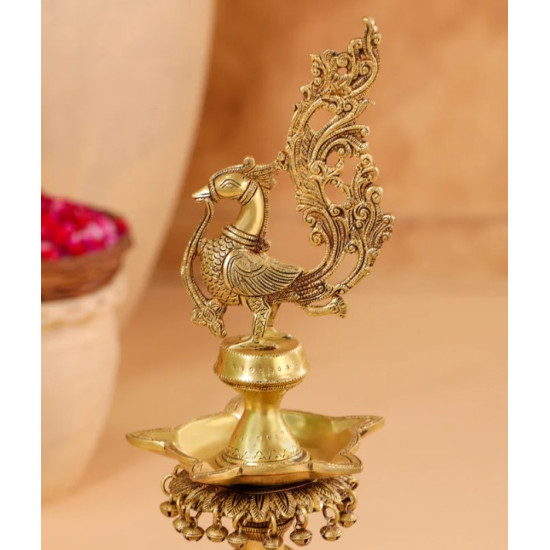 Novelika-  Brass Peacock Diya on Dancing Elephant(NA659)