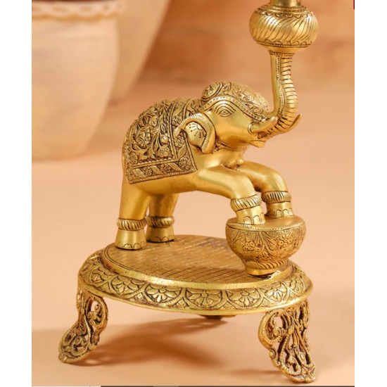 Novelika-  Brass Peacock Diya on Dancing Elephant(NA659)