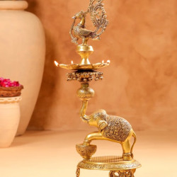 Novelika-  Brass Peacock Diya on Dancing Elephant(NA659)