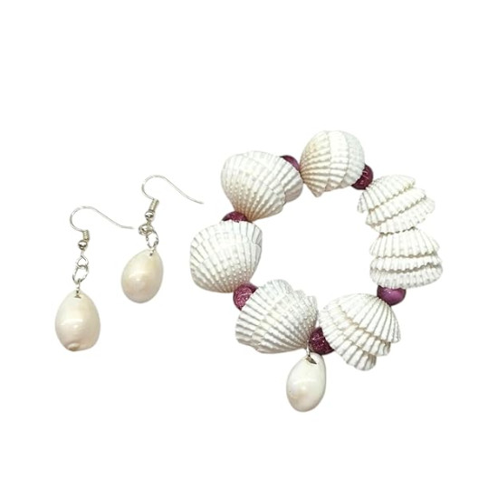 Novelika Handmade Seashell Bracelet, cowry Shell Ear rings for Women